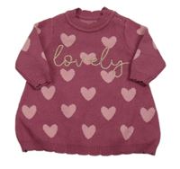 Ružové svetrové šaty so srdiečkami a nápisom Nutmeg