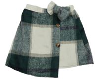 Tmavozeleno-biela kockovaná úpletová sukňa s mašlou shein