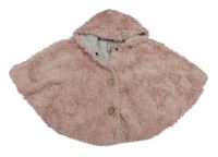 Svetloružové kožušinové podšité pončo s kapucňou