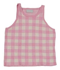 Růžovo-bílý kostkovaný pletený top Matalan