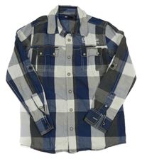 Tmavomodro-sivo-biela kockovaná košeľa WE