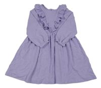 Fialové žebrované šaty s volánkem 