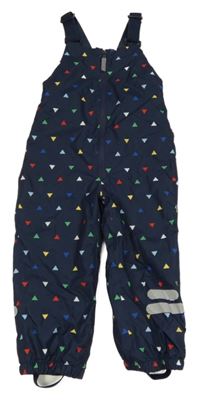 Tmavomodré šusťákové podšité laclové kalhoty s barevnými obrazci Topolino