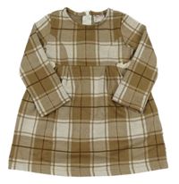 Hnědo-smetanové kostkované šaty 