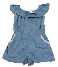 Nové - světlemodrý lehký kraťasový overal s volánkem Yigga