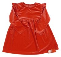 Nové - červené zamatové šaty s volánikmi dunnes