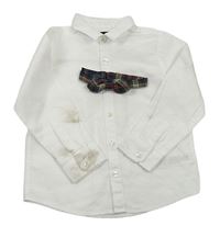 2set - Biela košile + tmavozeleno-béžový kockovaný motýlok Next