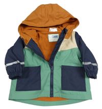 Okrovo-khaki-tmavomodro-béžová voděodolná podzimní bunda s kapucí Ergee