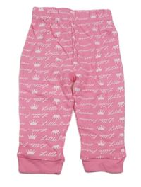 Ružové ľahké tepláky s nápismi a korunkami