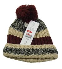 Nové - Vínovo-smetanovo-tmavomodrá čapica s brmbolcom F&F