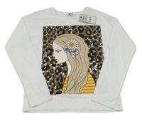 Nové - Bílé triko s dívkou z flitrů Tu