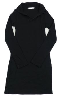 Černé žebrované šaty s límečkem Matalan