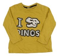 Hořčicové triko s nápisem a dinem 