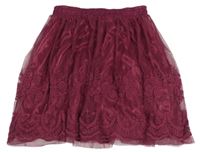 Mahagónovoá tylová sukňa s výšivkami Y.F.K.