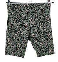 Dámské khaki-růžovo-černé vzorované sportovní elastické kraťasy 