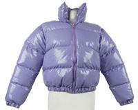 Dámska lila pogumovaná zimná crop bunda Stylewise