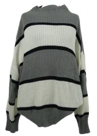 Dámsky sivo-bielo-čierny pruhovaný sveter Shein