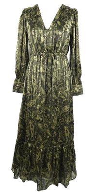 Dámske kaki-béžové vzorované saténové midi šaty Primark