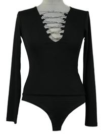 Dámské černé žebrované body se šněrováním Amisu