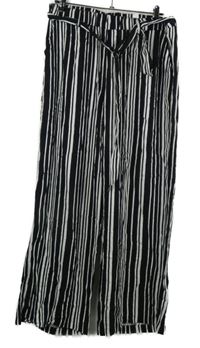 Dámské černo-bílé pruhované široké kalhoty s páskem Vincita 