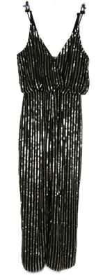 Dámský černo-zlatý flitrový kalhotový palazzo overal French Connection 