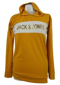 Dámská okrovo-bílá dlouhá mikina s logem a kapucí Jack & Jones