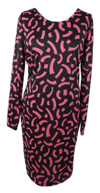 Dámské černo-tmavorůžové vzorované šaty H&M