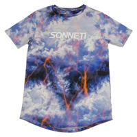 Modro-ružové športové tričko s potiskem blesků a logom zn. Sonetti