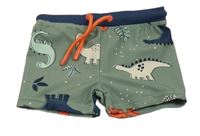 Khaki nohavičkové plavky s dinosaury Topomini