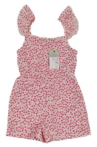 Nové - Bielo-ružový kvetovaný kraťasový overal s volány Primark