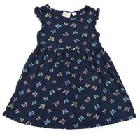 Tmavomodré bavlnené šaty s motýlikmi Alive