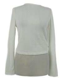 Dámsky biely rebrovaný ľahký crop sveter Shein