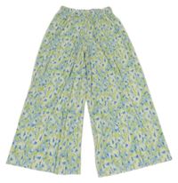 Bielo-modro-zelené vzorované ľahké nohavice Zara