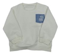 Biela vzorovaná mikina s modrou vreckom Shein