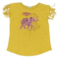 Žluté tričko se slonem a třásněmi zn.Lc waikiki