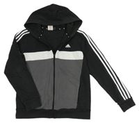 Černo-bílo-šedá propínací mikina s kapucí Adidas