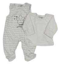 2set - Bílo-šedé pruhované sametové dupačky s hviezdičkovanou + tričko zn. Ergee