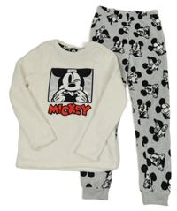 Bielo-sivé plyšové pyžama s Mickeym Primark