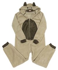 Béžovo-hnědá plyšová kombinéza s kapucí - pejsek WUNSY