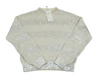 Nové - Smetanovo-strieborný pruhovaný melírovaný ažurový crop sveter M&S