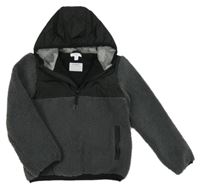 Antracitovo-čierna huňato/šusťáková zateplená bunda s kapucňou M&Co.