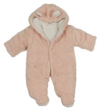 Světlerůžová chlupatá zateplená kombinéza s kapucí 