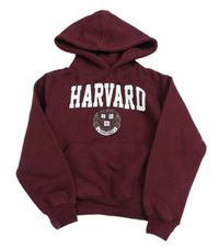 Tmavovínová crop mikina s nápisem - Harvard a vreckom a kapucňou