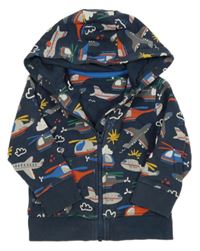 Tmavomodrá prepínaci mikina s lietadly a kapucňou Miniclub