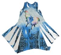 Modro-bílo-černé šaty s motýlem a krajkou 