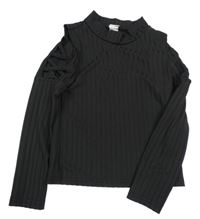 Čierne rebrované tričko s průřezy Shein