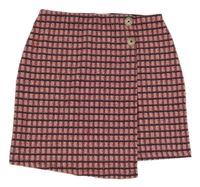 Červeno-čierna kockovaná kockovaná úpletová sukňa s gombíkmi Primark