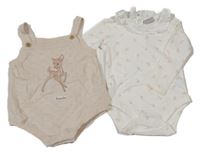 2set - Béžové pletené laclové kraťasy s Bambim + body Disney