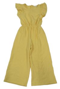 Žltý vzorovaný nohavicový culottes overal s volánikmi PRIMARK