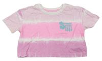 Ružovo-biele batikované crop tričko s nápisom Primark
